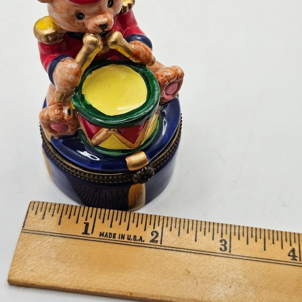 VTG Teddy Bear Drummer Hinged Trinket Box Ceramic Toy Soldier Mini Drum